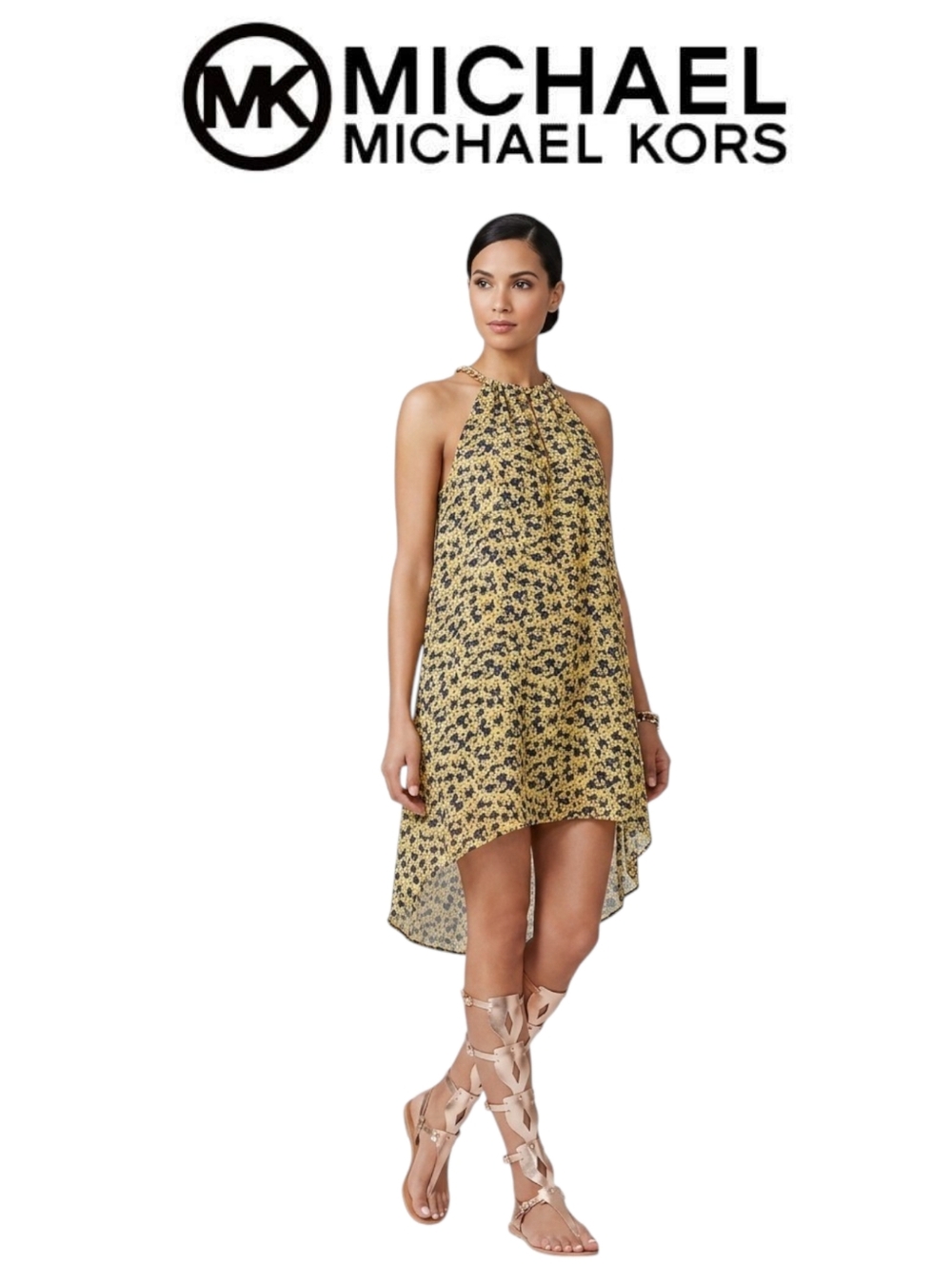 Vtg Michael Michael Kors Lydia Chain Neck Halter High Low Shift  Dress Size:2X